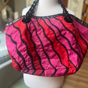 Authentic Prada Nylon tote bag with leather trim/ 18.5" by 11.5" approx, Large